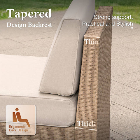 Outdoor Rattan Loveseat Sofa Set with T-Shaped Sponge Cushion