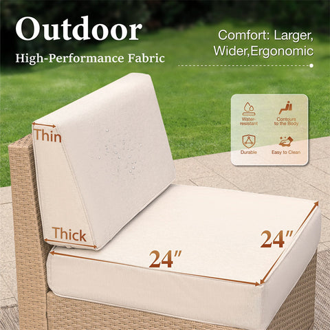 Outdoor Rattan Loveseat Sofa Set with T-Shaped Sponge Cushion