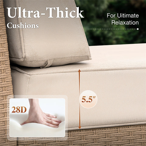 Outdoor Rattan Loveseat Sofa Set with T-Shaped Sponge Cushion