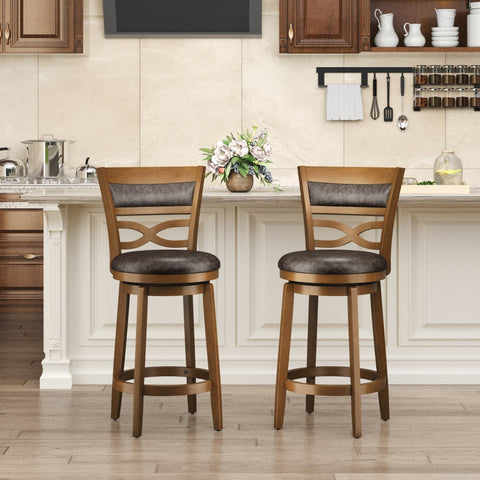PHI VILLA Rustic Wood Bar Stool with Unique X-Shaped Upholstered Back for Kitchen