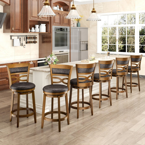 PHI VILLA Rustic Wood Bar Stool with Unique X-Shaped Upholstered Back for Kitchen
