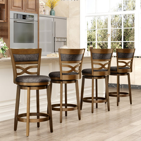 PHI VILLA Rustic Wood Bar Stool with Unique X-Shaped Upholstered Back for Kitchen