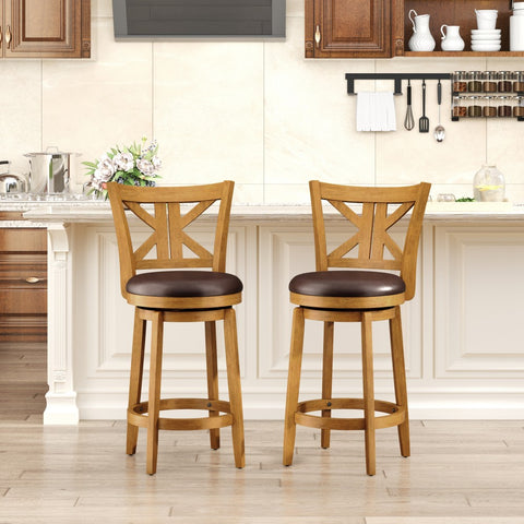 PHI VILLA 360° Swivel Farmhouse Wood Bar Stools with Patented K-Shaped Back