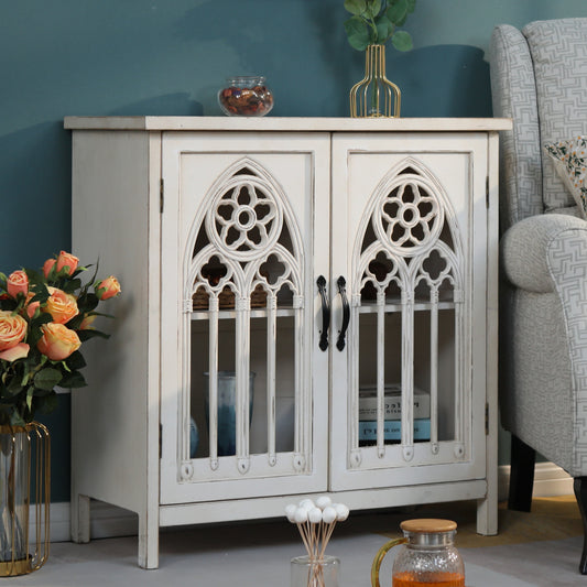 Warm White Hollowed Church Window Accent Cabinet