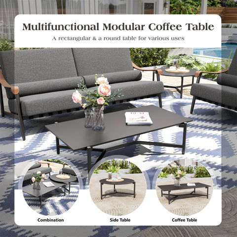 5-Seater Outdoor Conversation Sofa Set with Extra Thick Cushion and 2 Coffee Table