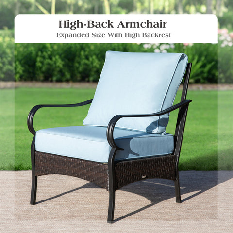 5-Seat Thick Cushion Steel-Rattan Patio Conversation Sofa Set with Coffee Table
