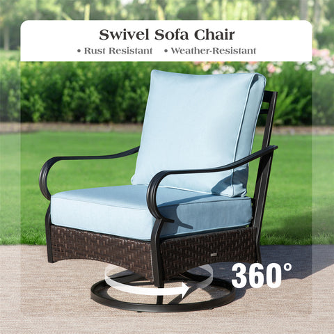 5-Seat Thick Cushion Steel-Rattan Patio Conversation Sofa Set with Coffee Table
