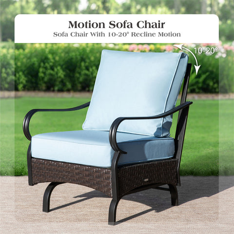 5-Seat Thick Cushion Steel-Rattan Patio Conversation Sofa Set with Coffee Table