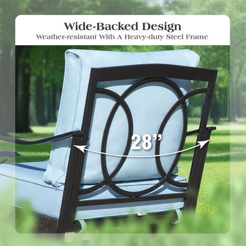 5-Seat Thick Cushion Steel-Rattan Patio Conversation Sofa Set with Coffee Table
