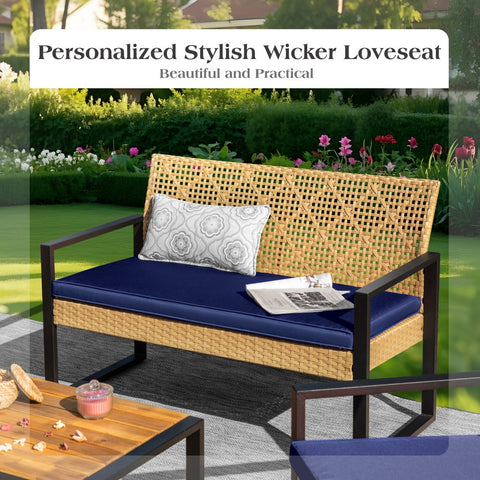 4-Piece Contemporary Rattan-wood Patio Conversation Set