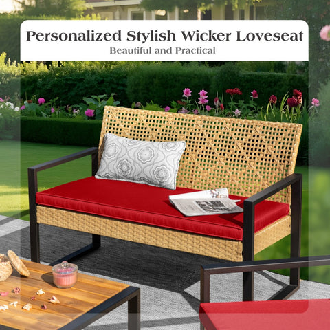 4-Piece Contemporary Rattan-wood Patio Conversation Set