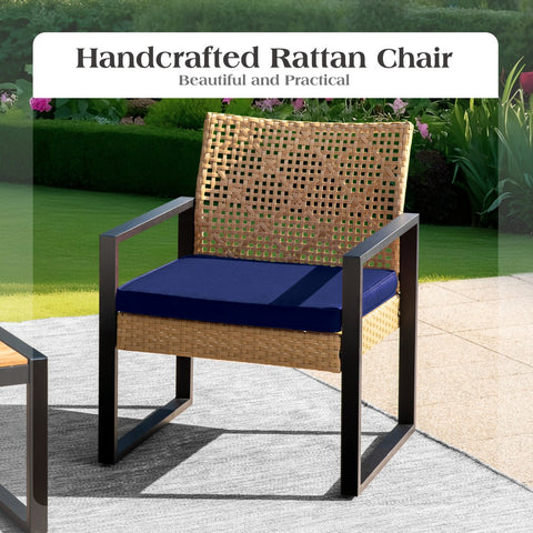 4-Piece Contemporary Rattan-wood Patio Conversation Set