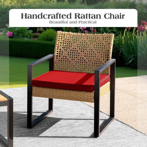 4-Piece Contemporary Rattan-wood Patio Conversation Set