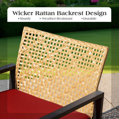 4-Piece Contemporary Rattan-wood Patio Conversation Set