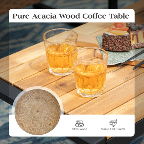 4-Piece Contemporary Rattan-wood Patio Conversation Set