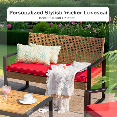 4-Piece Contemporary Rattan-wood Patio Conversation Set