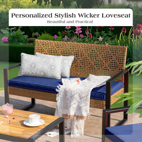 4-Piece Contemporary Rattan-wood Patio Conversation Set