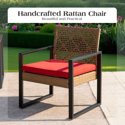 4-Piece Contemporary Rattan-wood Patio Conversation Set