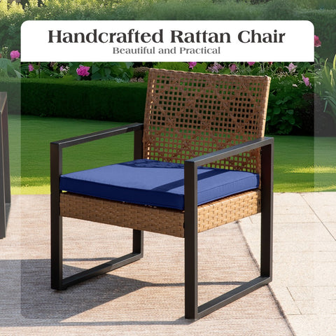 4-Piece Contemporary Rattan-wood Patio Conversation Set