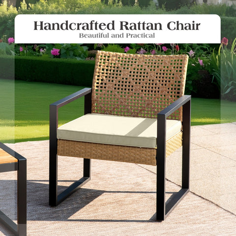 4-Piece Contemporary Rattan-wood Patio Conversation Set