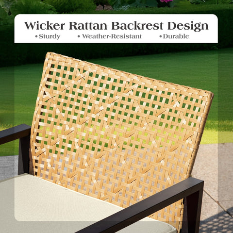 4-Piece Contemporary Rattan-wood Patio Conversation Set