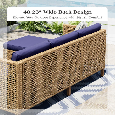 Boho Style Outdoor Wicker Conversation Sofa set with Acacia Wood Coffee Table