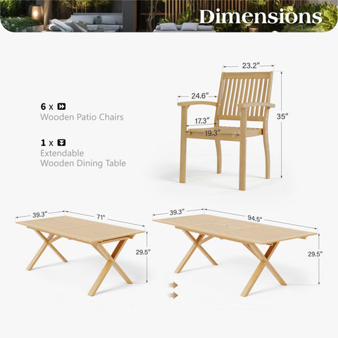 9/7-Piece Patio Dining Set Acacia Wood Dining Table and Chairs