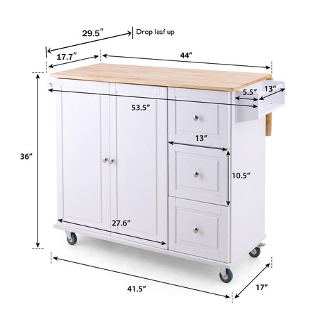 PHI VILLA Rolling Kitchen Island Cart with Drop-Leaf and Storage Features