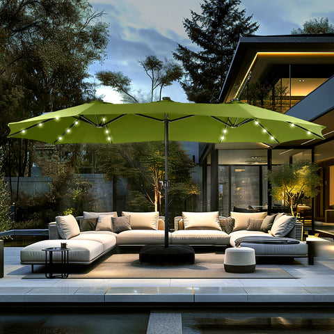 15ft Extra Large Double-Sided Patio Umbrella with Solar Powered LED Lights (Base Included)