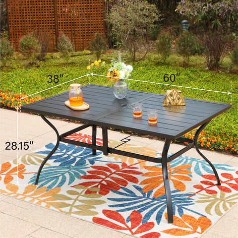 Rectangle Patio Table and 6 Stackable Chairs 7-Piece Metal Outdoor Patio Dining Sets
