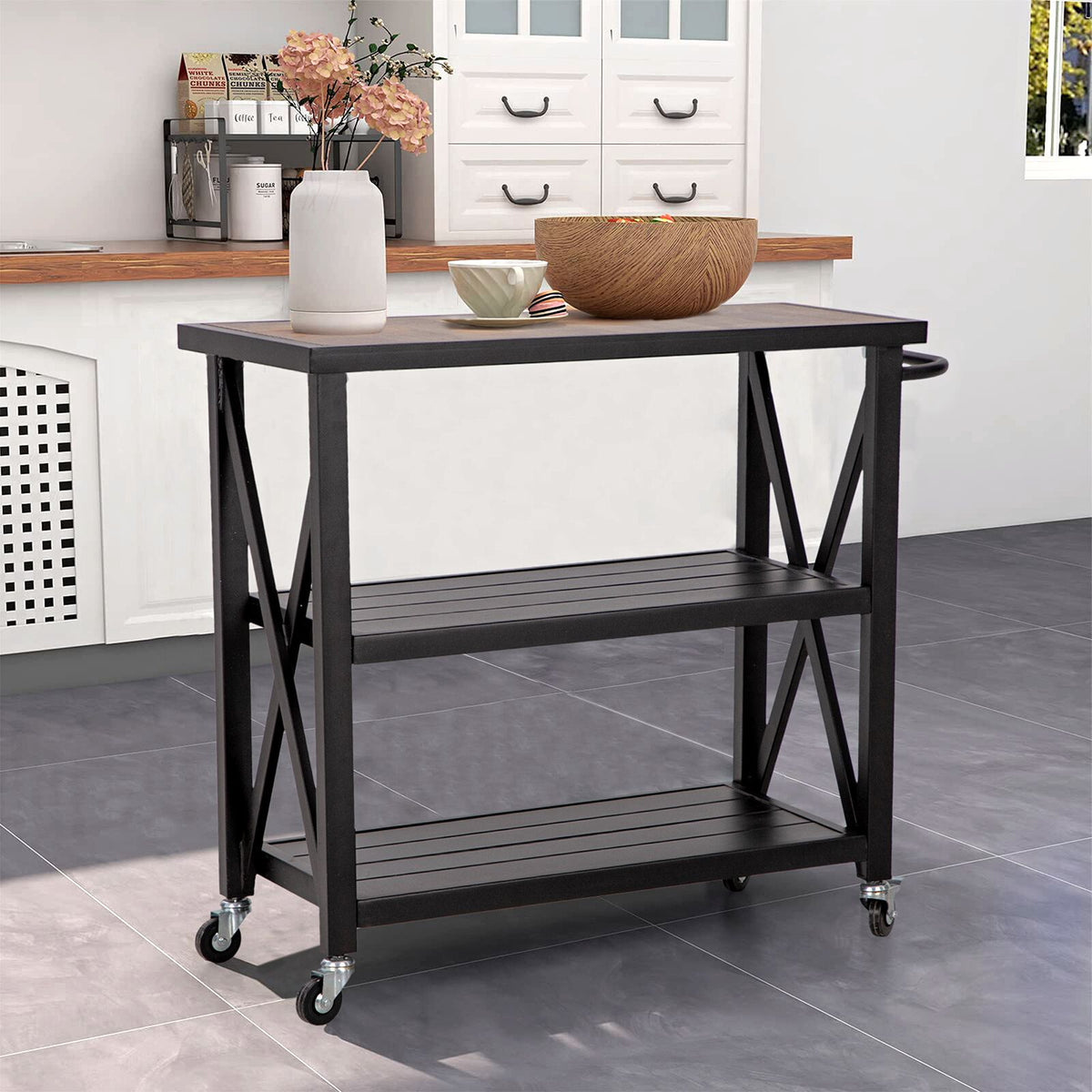 PHI VILLA Mobile 3-Tier Kitchen Cart with Metal Frames, For Outdoor and Indoor Use