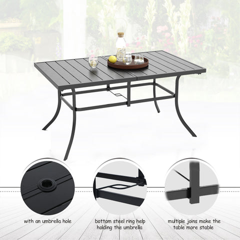 Panel Steel Rectangle Outdoor Dining Table for 6 Chairs
