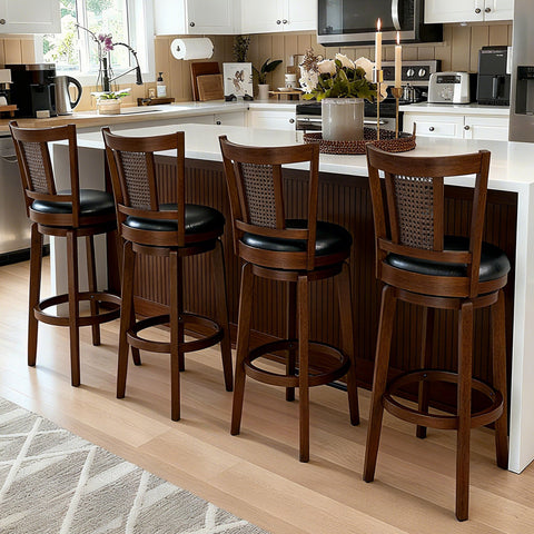 Phi Villa 360° Swivel Retro Wooden Bar Height Stools with Backs