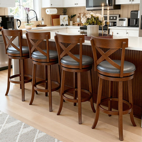 Phi Villa 360° Swivel Retro Wooden Bar Height Stools with Backs