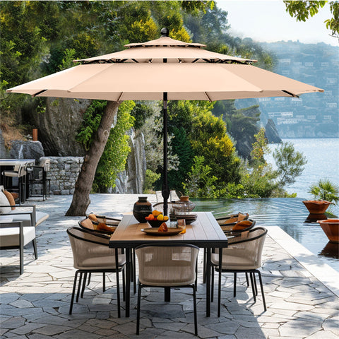 10ft 3 Tier Auto-tilt Patio Umbrella Outdoor Double Vented Umbrella