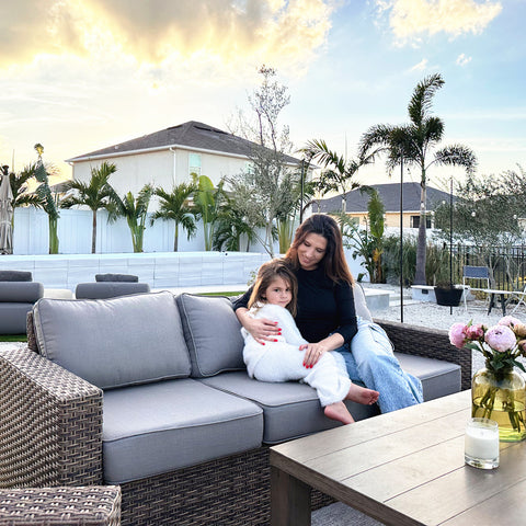 Luxury 5 Seats Wicker Patio Conversation Sofa Set with Swivel Chairs