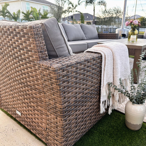 Luxury 5 Seats Wicker Patio Conversation Sofa Set with Swivel Chairs