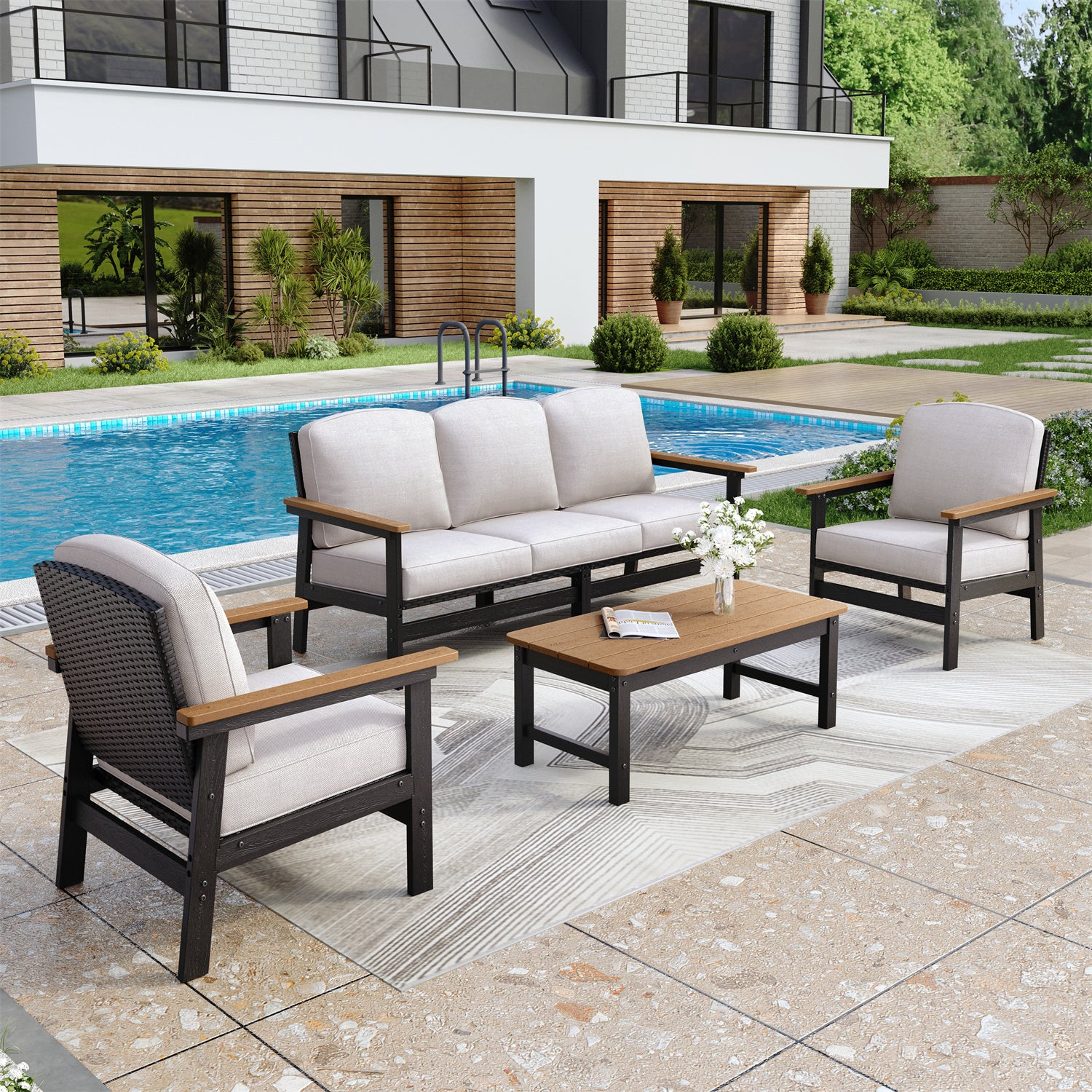 HDPE outdoor furniture sofa with Wicker King™ rattan and cushions