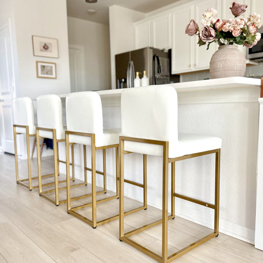White PU Leather Bar Stools with Backrest – 24" Counter Height, Set of 4