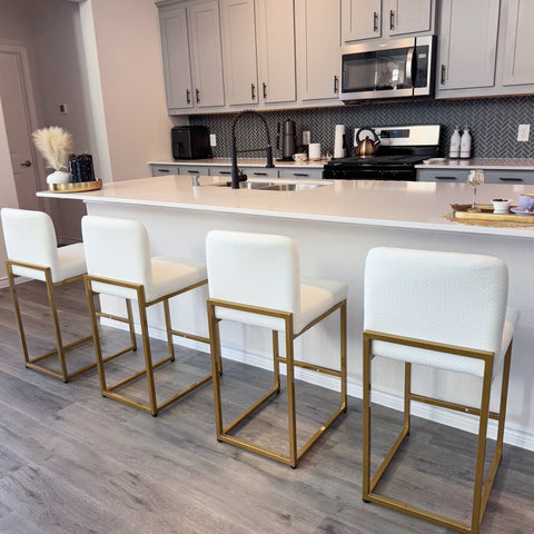 White PU Leather Bar Stools with Backrest – 24" Counter Height, Set of 4
