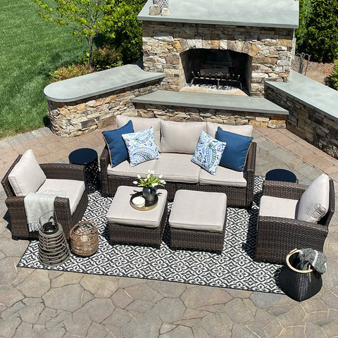 Upgraded Outdoor Sofa Set Rattan Set with Thick Cushions