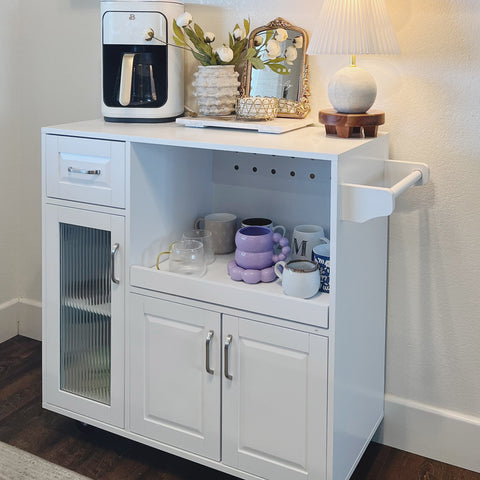 Multifunctional & Movable Kitchen Island Cart with Ample Storage Space and Towel Rack
