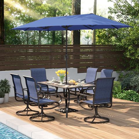 8-Piece 13ft Umbrella Patio Dining Set with Textilene Swivel Chair and Wood-like Table