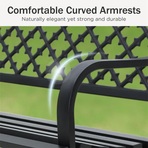 50" Heavy-Duty Metal Outdoor Garden Bench with Backrest & Armrests for Patio, Lawn, and Yard