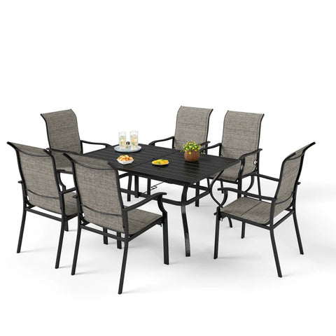 7-Piece Rectangle Steel Table & 6 Textilene Dining Chairs Outdoor Dining Set
