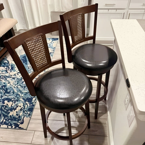 Phi Villa 360° Swivel Retro Wooden Bar Height Stools with Backs