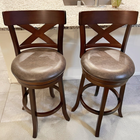 Phi Villa 360° Swivel Retro Wooden Bar Height Stools with Backs