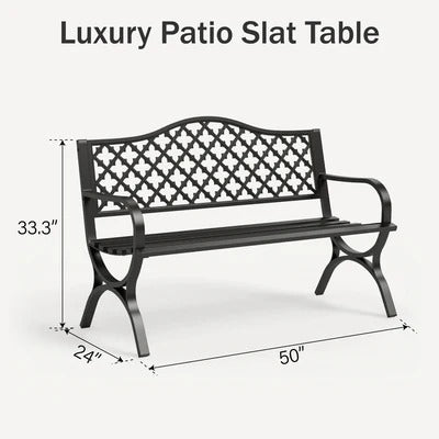 50" Heavy-Duty Metal Outdoor Garden Bench with Backrest & Armrests for Patio, Lawn, and Yard