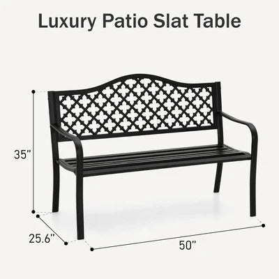 50" Heavy-Duty Metal Outdoor Garden Bench with Backrest & Armrests for Patio, Lawn, and Yard