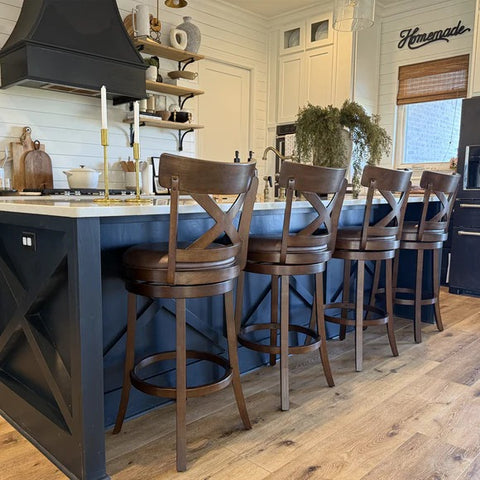 Phi Villa 360° Swivel Retro Wooden Bar Height Stools with Backs